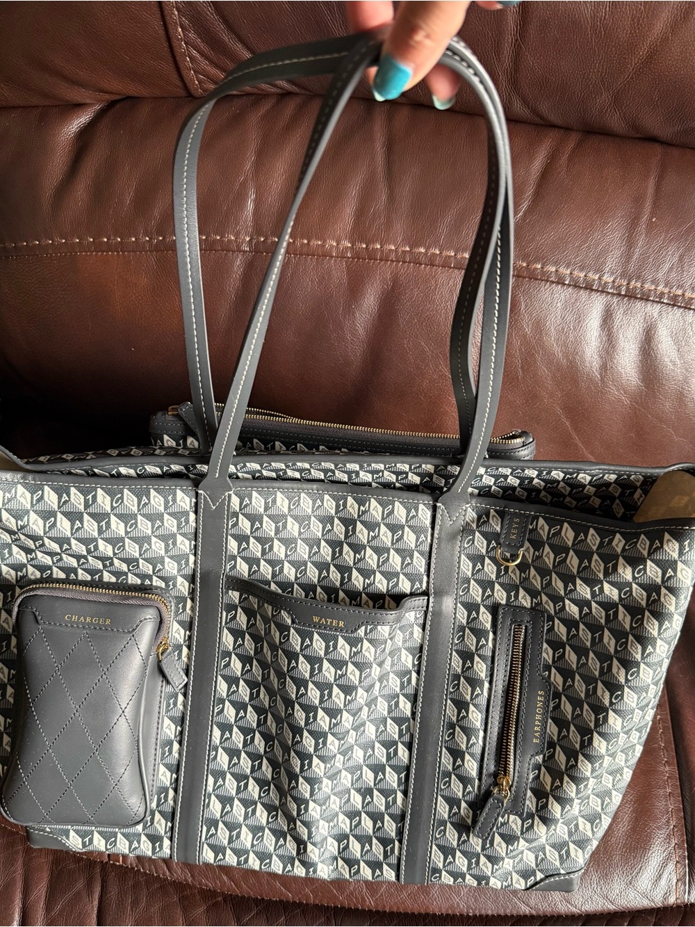 Anya Hindmarch Gray Patterned Travel Tote